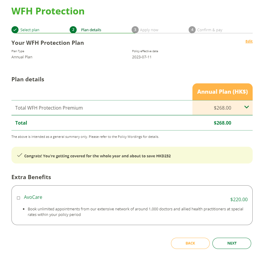Avo Insurance onboarding confirmation