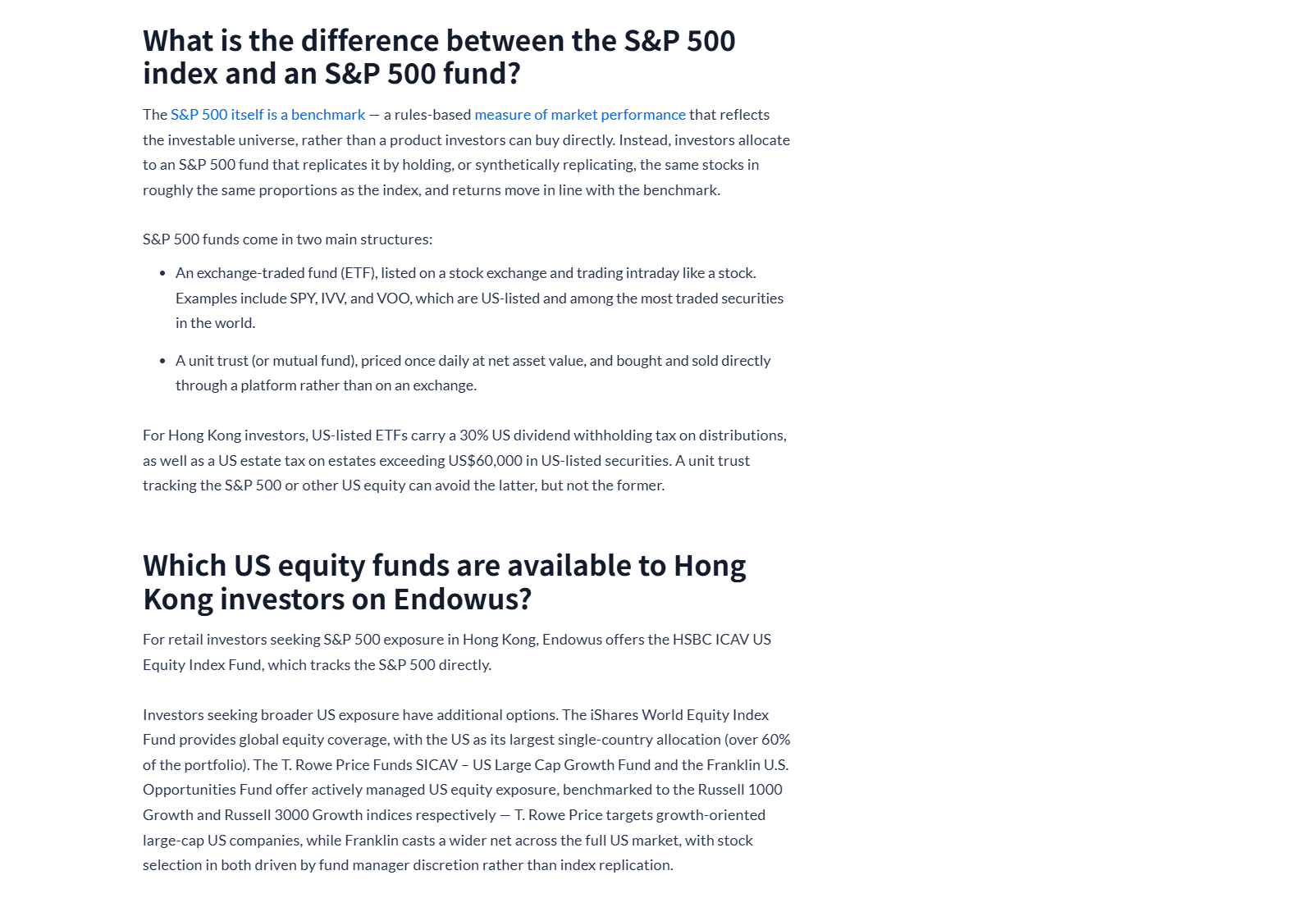 Endowus S&P 500 index funds article
